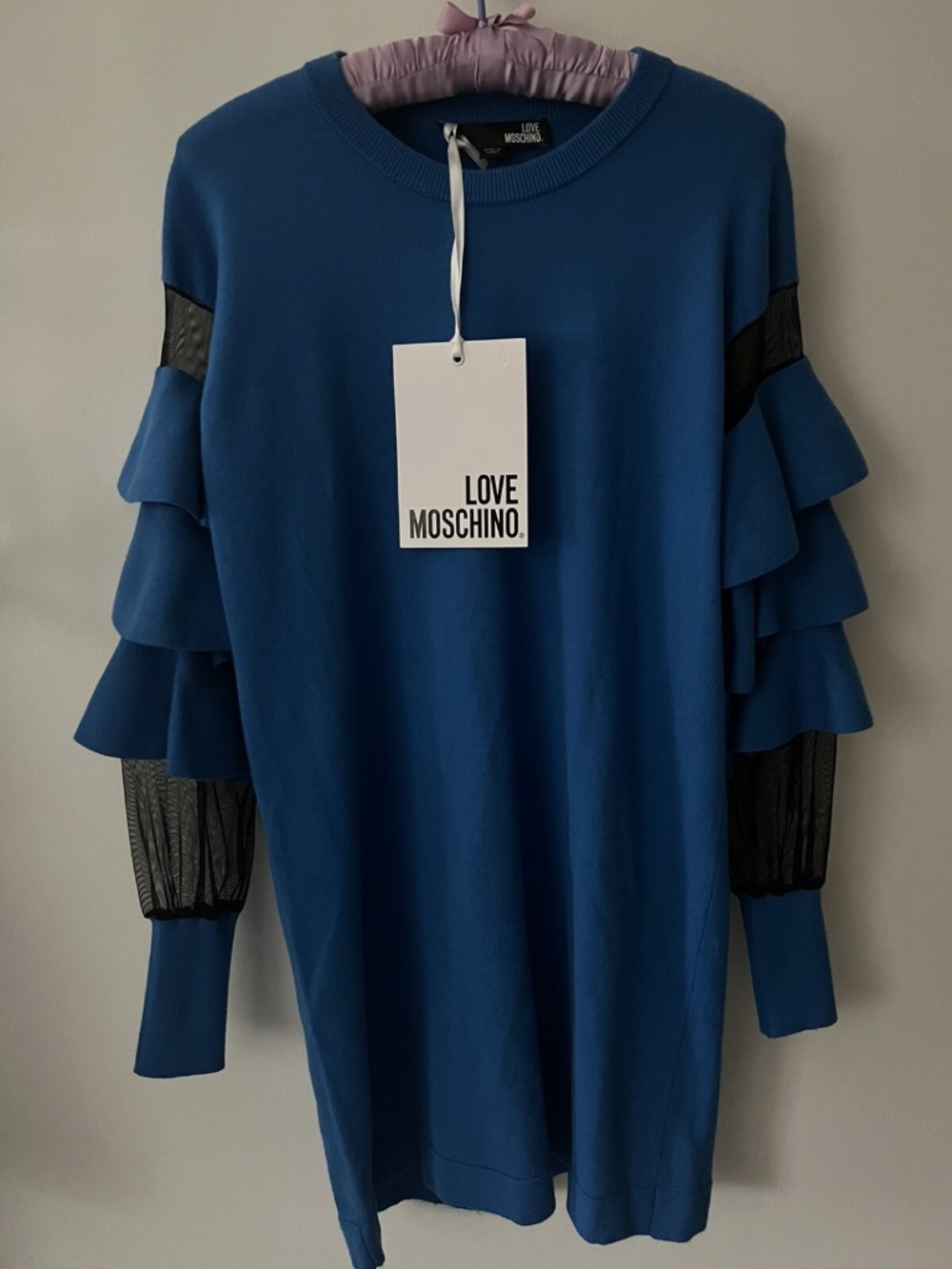 Love Moschino Blue Knit Long Sleeve One Piece Dress Size 42 NWT